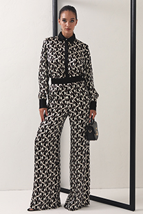 Tiffany Production Ženske pantalone širokih nogavica u dezenu sa kontrasnim pojasom