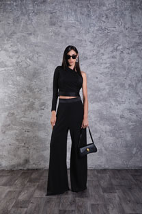 Pantalone širokih nogavica sa satenskim pojasom Tiffany Production