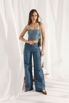 Tiffany Production Farmerke širokih nogavica sa teksturom