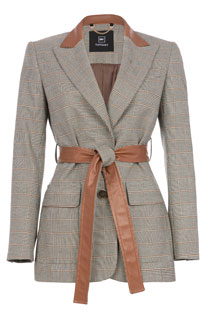 Karirani sako sa kontrastnim pojasom i kragnom Tiffany Production