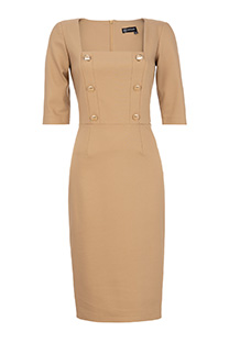 Haljina kratkih rukava sa ukrasnim dugmićima i kockastim izrezom Tiffany Production