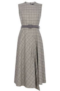 Asimetrična haljina od kariranog tvida sa kontrastnim kaišem Tiffany Production