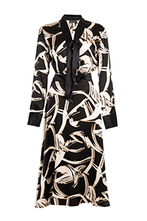 Midi haljina dugih rukava sa kontrastnom kragnom i naglašenim strukom Tiffany Production