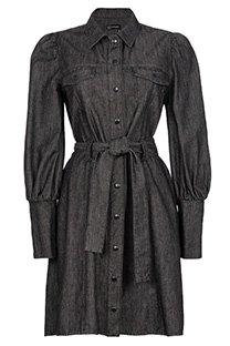 Haljina od tamnog teksasa sa pojasom i naglašenim rukavima Tiffany Production