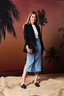 Midi teksas suknja sa naglašenim kontrasnim umetkom Tiffany Production