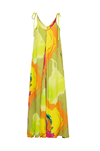 Lepršava midi haljina u neon dezenu s bretelama Tiffany Production