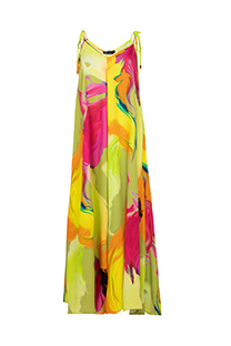 Lepršava midi haljina u neon dezenu s bretelama Tiffany Production
