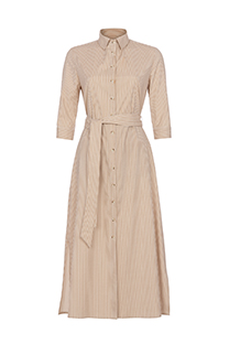 Midi haljina sa tri-četvrt rukavima i kaišem komplementarnog dezena Tiffany Production