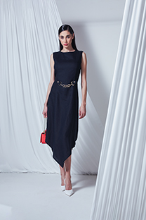 Midi haljina bez rukava sa asimetričnim donjim rubom i ukrasnom šnalom Tiffany Production