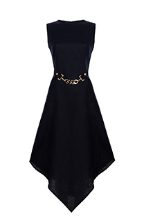 Midi haljina bez rukava sa asimetričnim donjim rubom i ukrasnom šnalom Tiffany Production