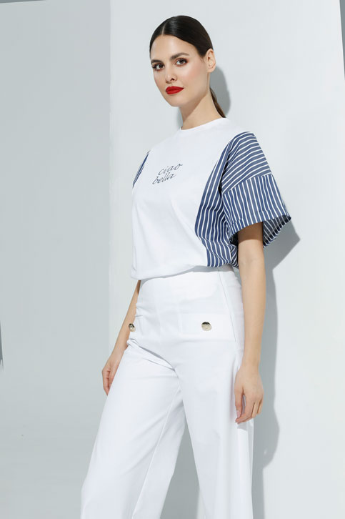 Tiffany Production Majica sa prugama i natpisom “Ciao Bella”