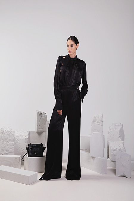 Široke viskozne pantalone dubokog struka sa džepovima Tiffany Production