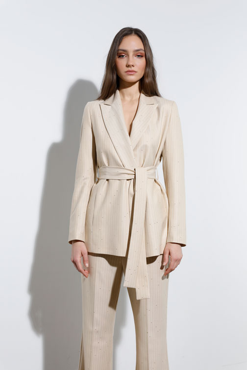 Elegantne pantalone sa prugama i svetlucavim detaljima Tiffany Production