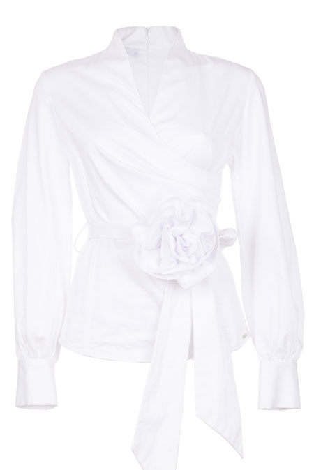 Ženska košulja dugih rukava sa pojasom i ukrasnim cvetom Tiffany Production