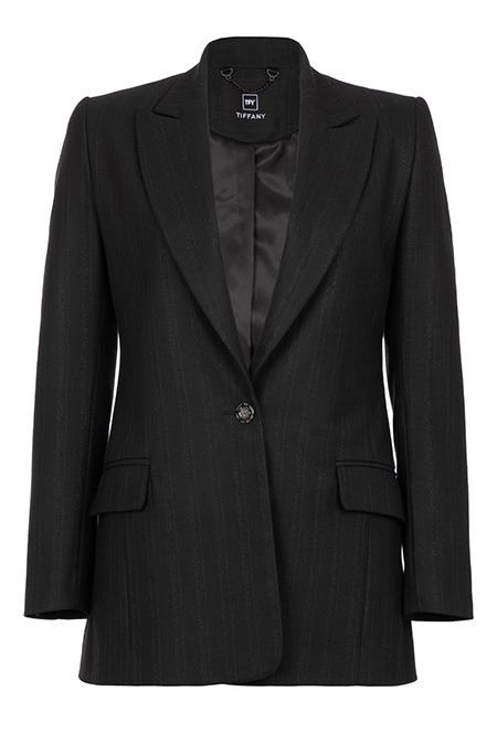 Ženski prugasti sako sa dugim rukavima i sjajnim efektom Tiffany Production