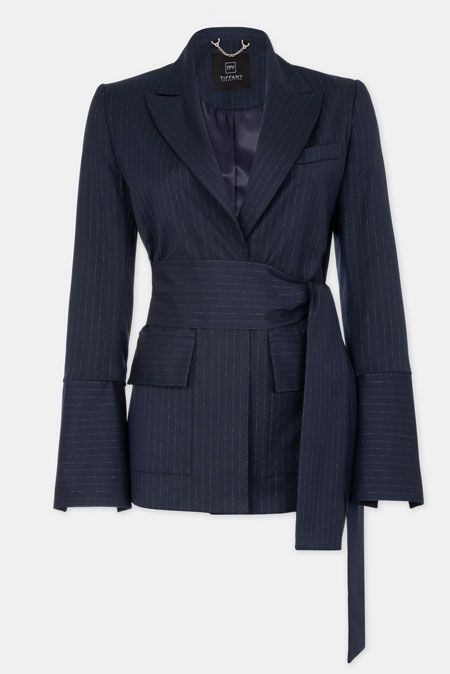 Elegantni sako sa lame prugama i pojasom Tiffany Production