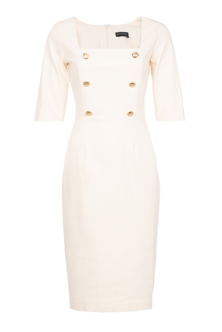 Tiffany Production Haljina kratkih rukava sa ukrasnim dugmićima i kockastim izrezom