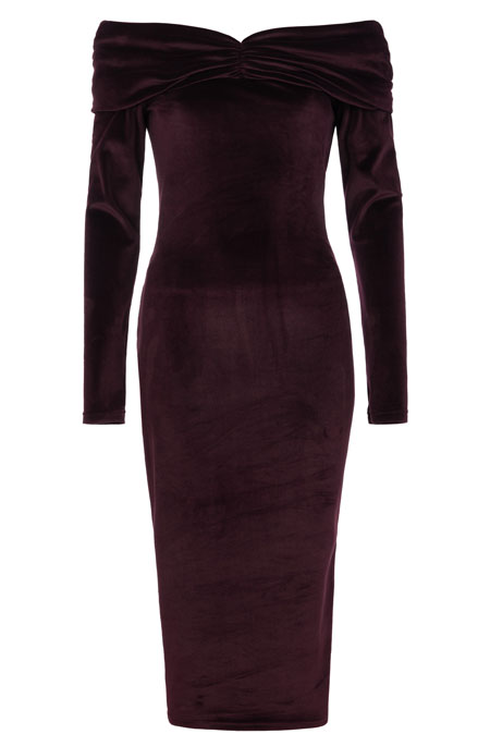 Tiffany Production Plišana midi haljina sa spuštenim ramenim