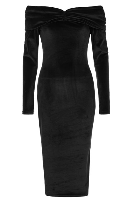 Tiffany Production Plišana midi haljina sa spuštenim ramenim