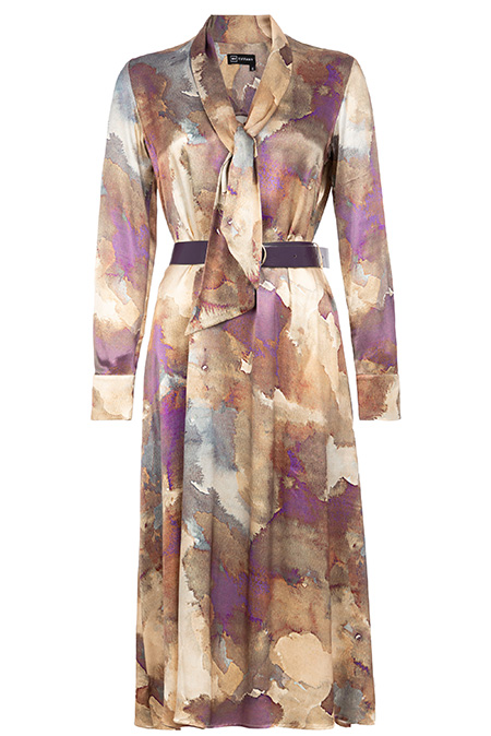 Midi haljina sa prelivenim bojama i V-kragnom na vezivanje Tiffany Production