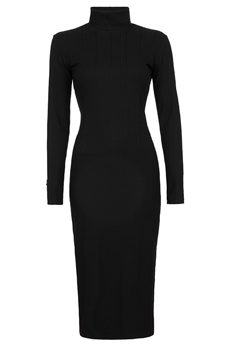 Rebrasta midi haljina dugih rukava sa visokom kragnom Tiffany Production