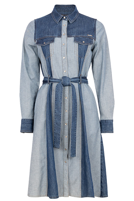 Tiffany Production Denim haljina u dve nijanse sa dugim rukavima