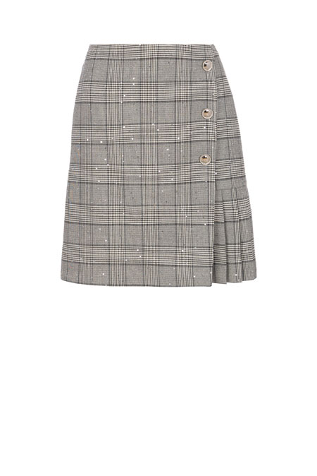 Mini suknja od kariranog tvida sa ukrasnim dugmićima Tiffany Production