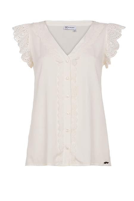 Bluza sa V izrezom i rupičastim rukavima u vidu karnera Tiffany Production