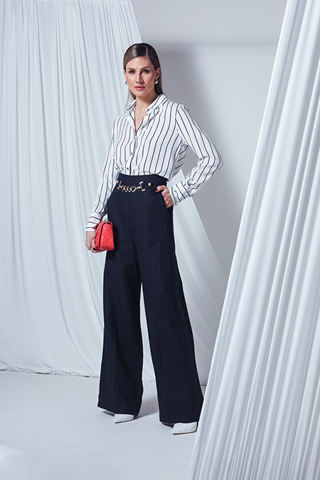 Pantalone širokih nogavica od 100% lana Tiffany Production