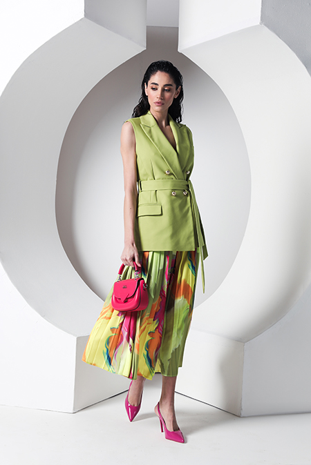 Tiffany Production Plisirana midi suknja u neon dezenu