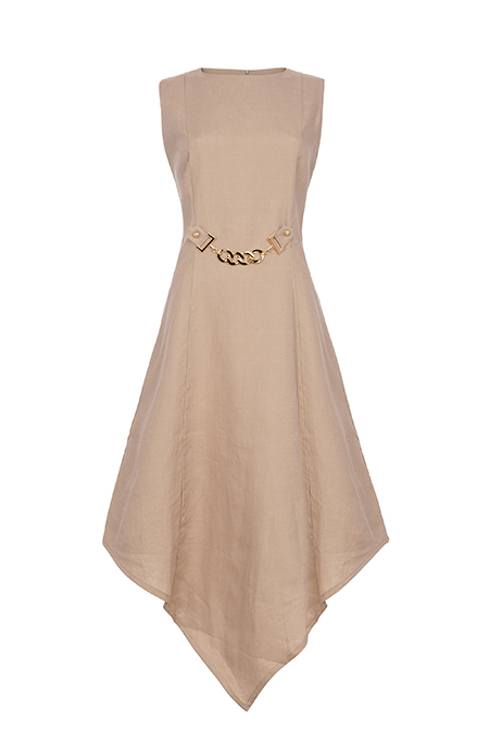 Midi haljina bez rukava sa asimetričnim donjim rubom i ukrasnom šnalom Tiffany Production
