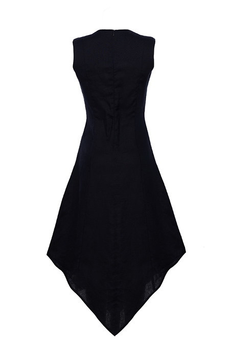 Midi haljina bez rukava sa asimetričnim donjim rubom i ukrasnom šnalom Tiffany Production