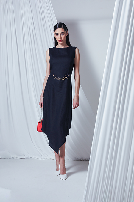 Tiffany Production Midi haljina bez rukava sa asimetričnim donjim rubom i ukrasnom šnalom