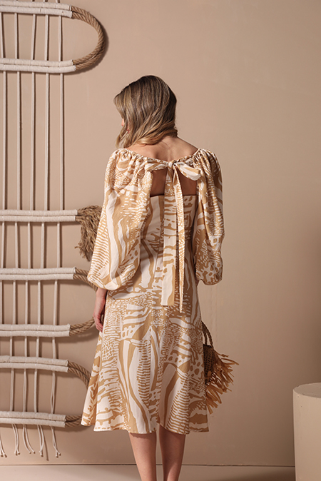 Haljina midi dužine sa naglašenim rukavima sa vezivanjem pozadi Tiffany Production