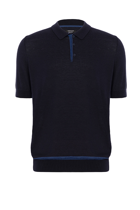 Muški džemper kratkih rukava  sa kragnom i naglašenim kontrasnim umetkom Tiffany Production